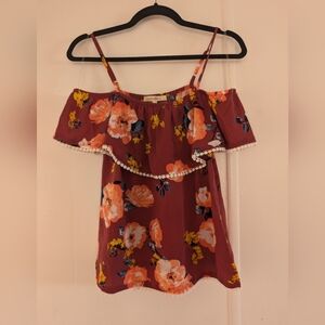 Wishful Park Burgundy Floral Off-Shoulder Blouse
